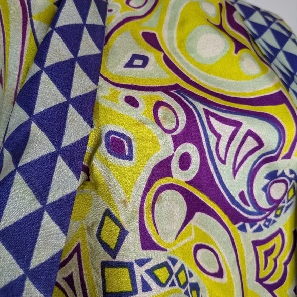Vintage Lounge Craft yellow blue white purple wrap and drape lounge robe dress M