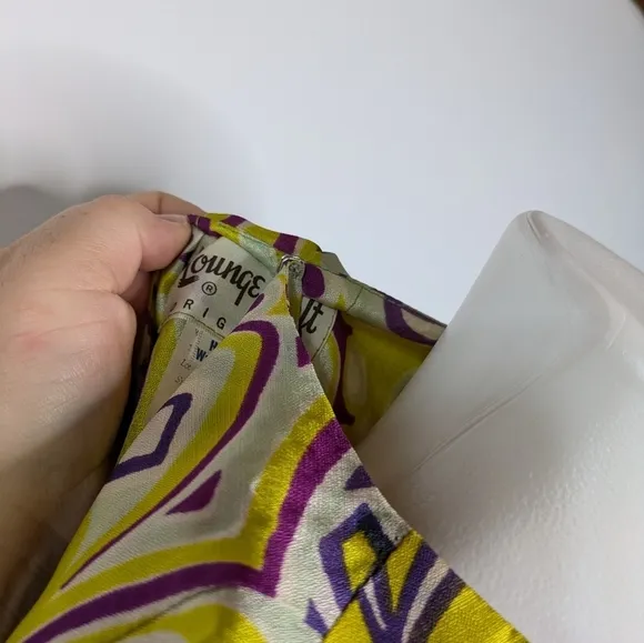 Vintage Lounge Craft yellow blue white purple wrap and drape lounge robe dress M