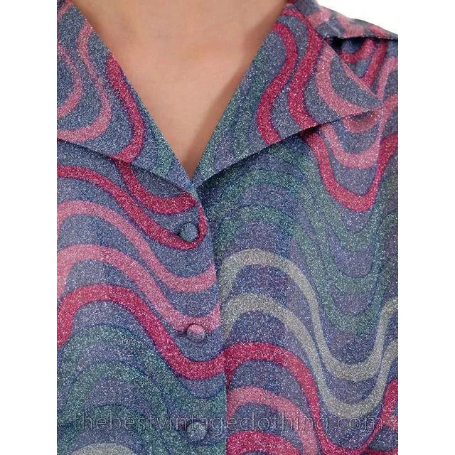 Vintage Missoni / John Baldwin Maxi Skirt & Blouse  Set Purple Pink Silver  Metallics 1970s Med