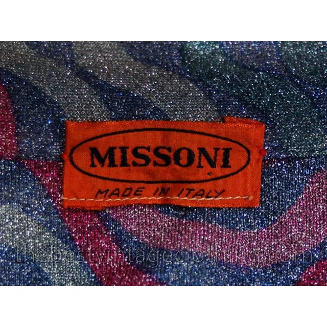 Vintage Missoni / John Baldwin Maxi Skirt & Blouse  Set Purple Pink Silver  Metallics 1970s Med