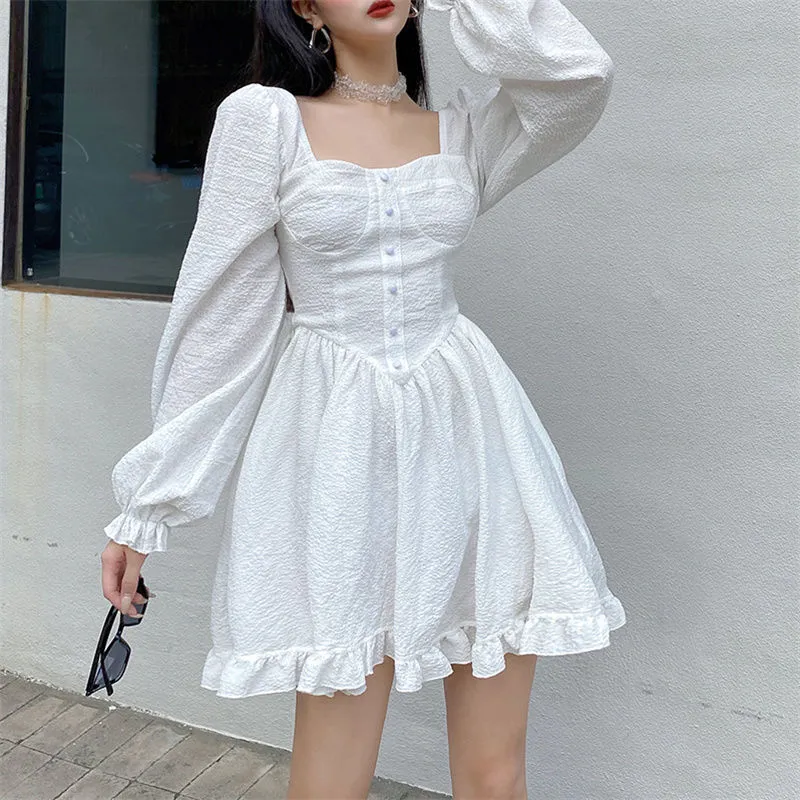 Vintage Puff Sleeve White Mini Dress