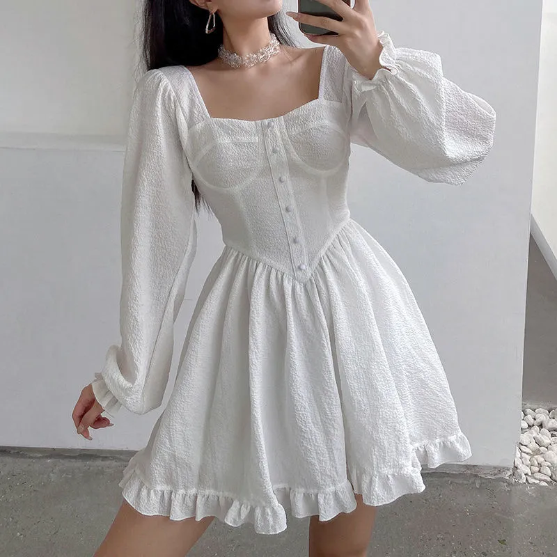 Vintage Puff Sleeve White Mini Dress