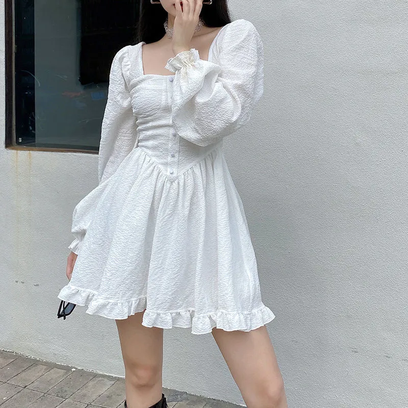 Vintage Puff Sleeve White Mini Dress