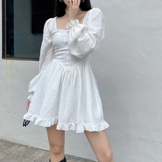 Vintage Puff Sleeve White Mini Dress
