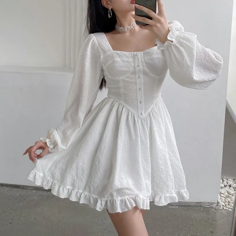 Vintage Puff Sleeve White Mini Dress