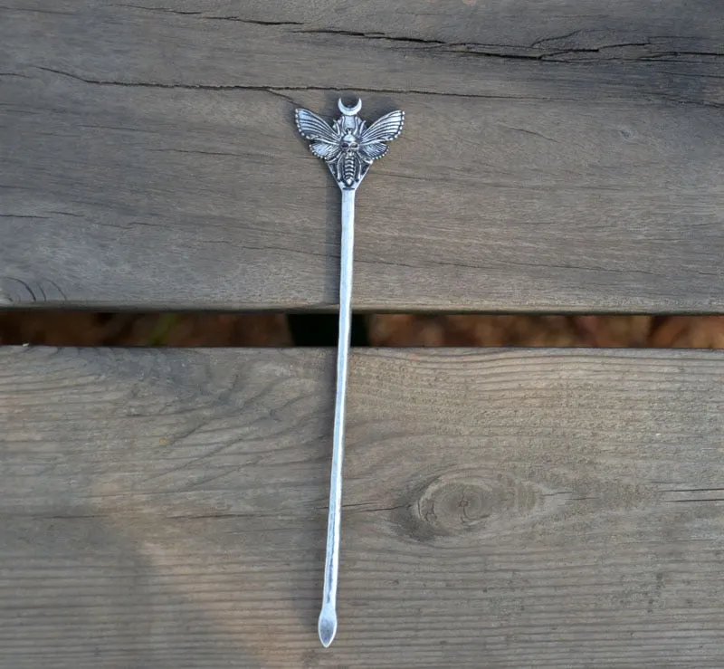 Vintage Skull Dead Butterfly Crescent Moon Hair Sticks Witch Hairpin Amulet Jewelry