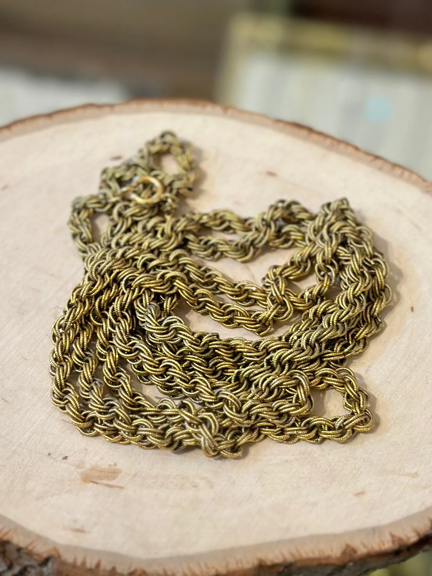 Vintage Textured Matte Gold Multi Link Long Signed Crown Trifari Necklace 54"