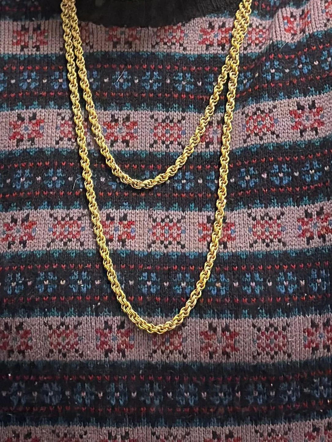 Vintage Textured Matte Gold Multi Link Long Signed Crown Trifari Necklace 54"