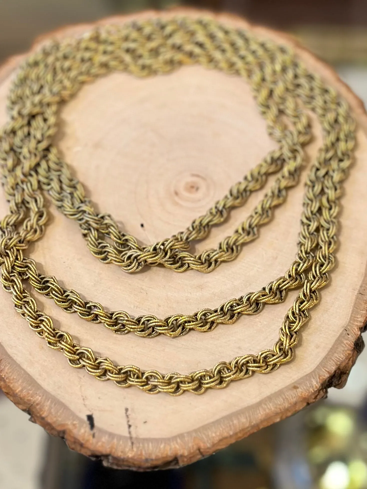 Vintage Textured Matte Gold Multi Link Long Signed Crown Trifari Necklace 54"