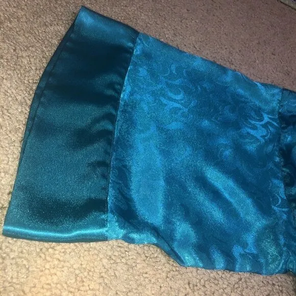 Vintage Victoria’s Secret Gold Label Teal L Kimono Short Belted Robe Damask OS