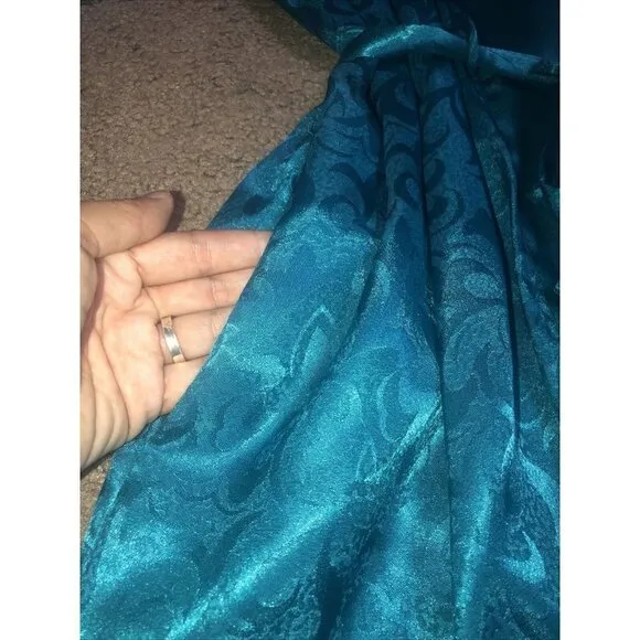 Vintage Victoria’s Secret Gold Label Teal L Kimono Short Belted Robe Damask OS