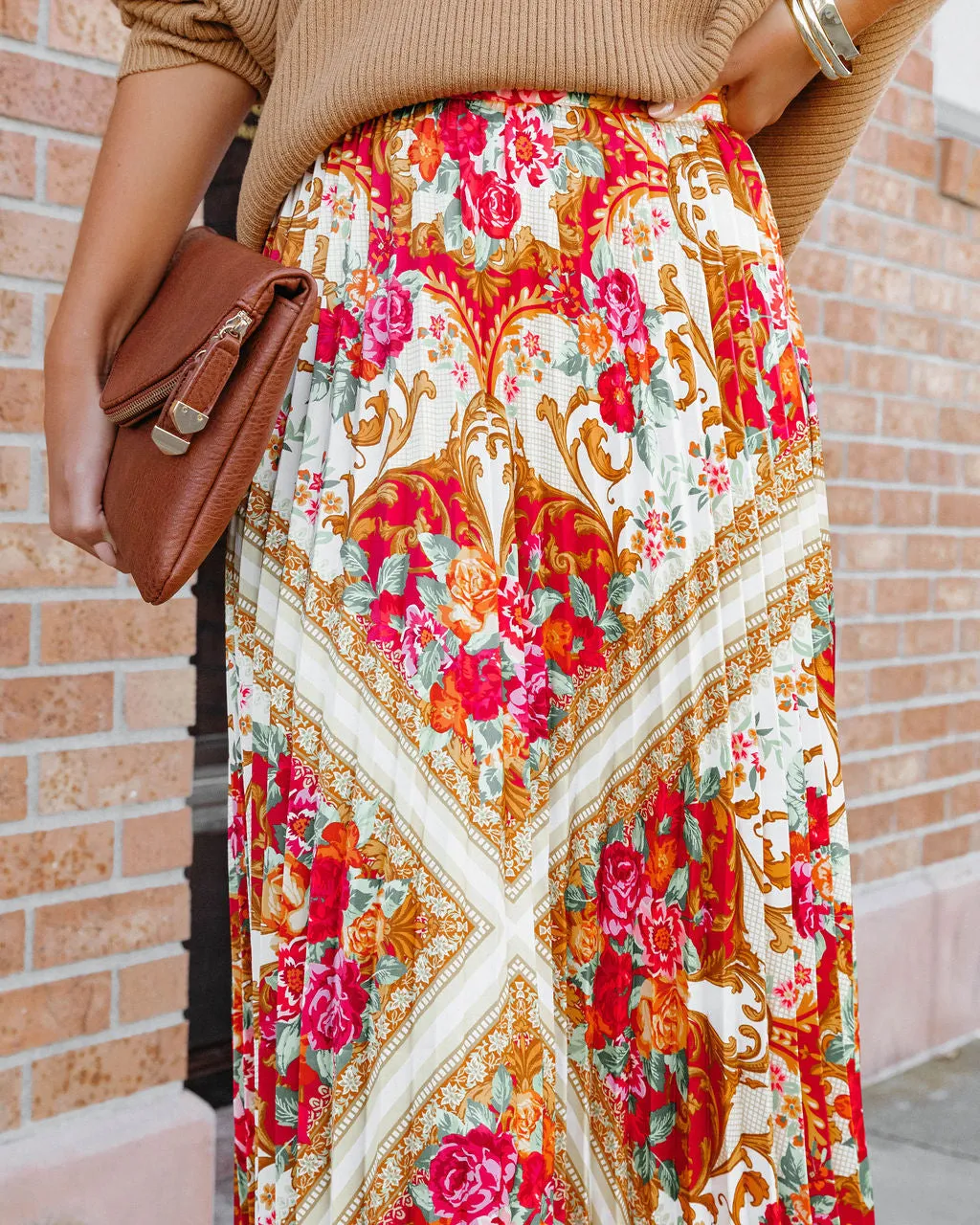 What We Give Printed Pleated Maxi Skirt