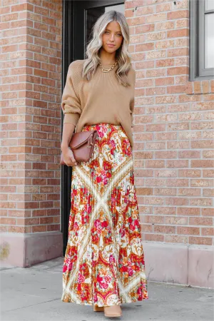 What We Give Printed Pleated Maxi Skirt
