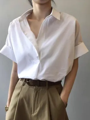 White Boxy Shirt With Rolled Short Sleeves