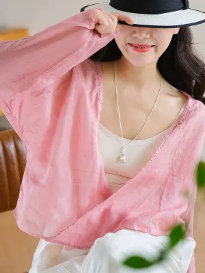 Women Summer Pure Color V-Neck 100%Ramie Shirt