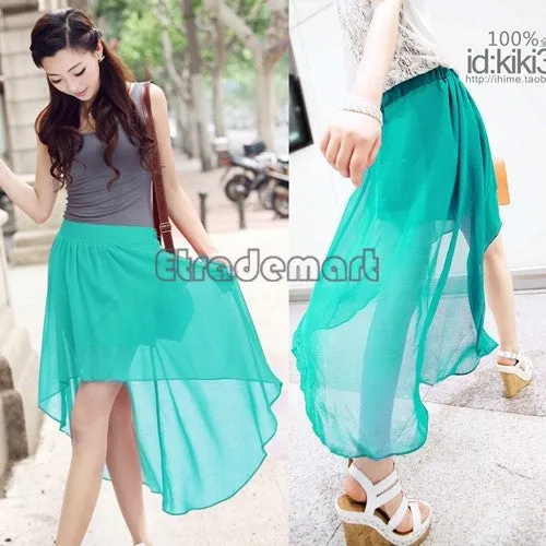 Women's Asymmetrical Soft Chiffon Skirt, Bohemian Princess Pleated Long Maxi Dance Skirts 9 colors