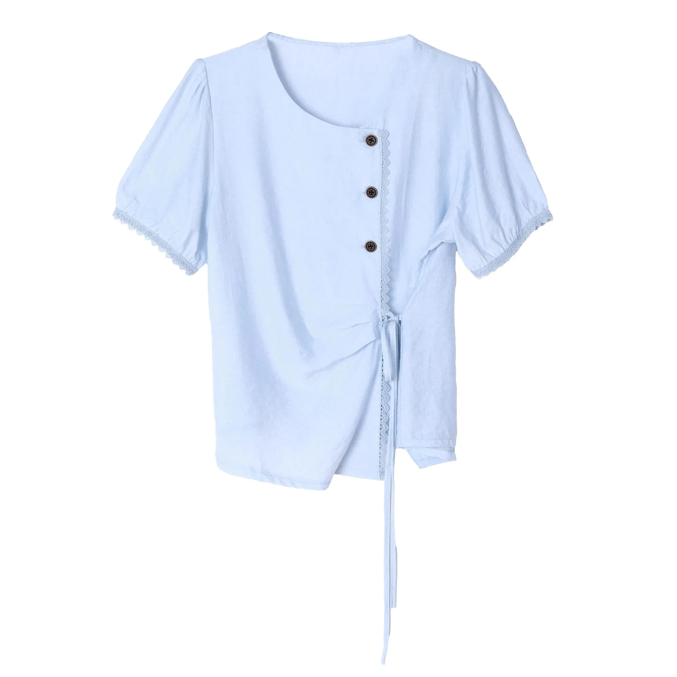 Women's Embossed Blouse featuring Button Details and a Tied Waist