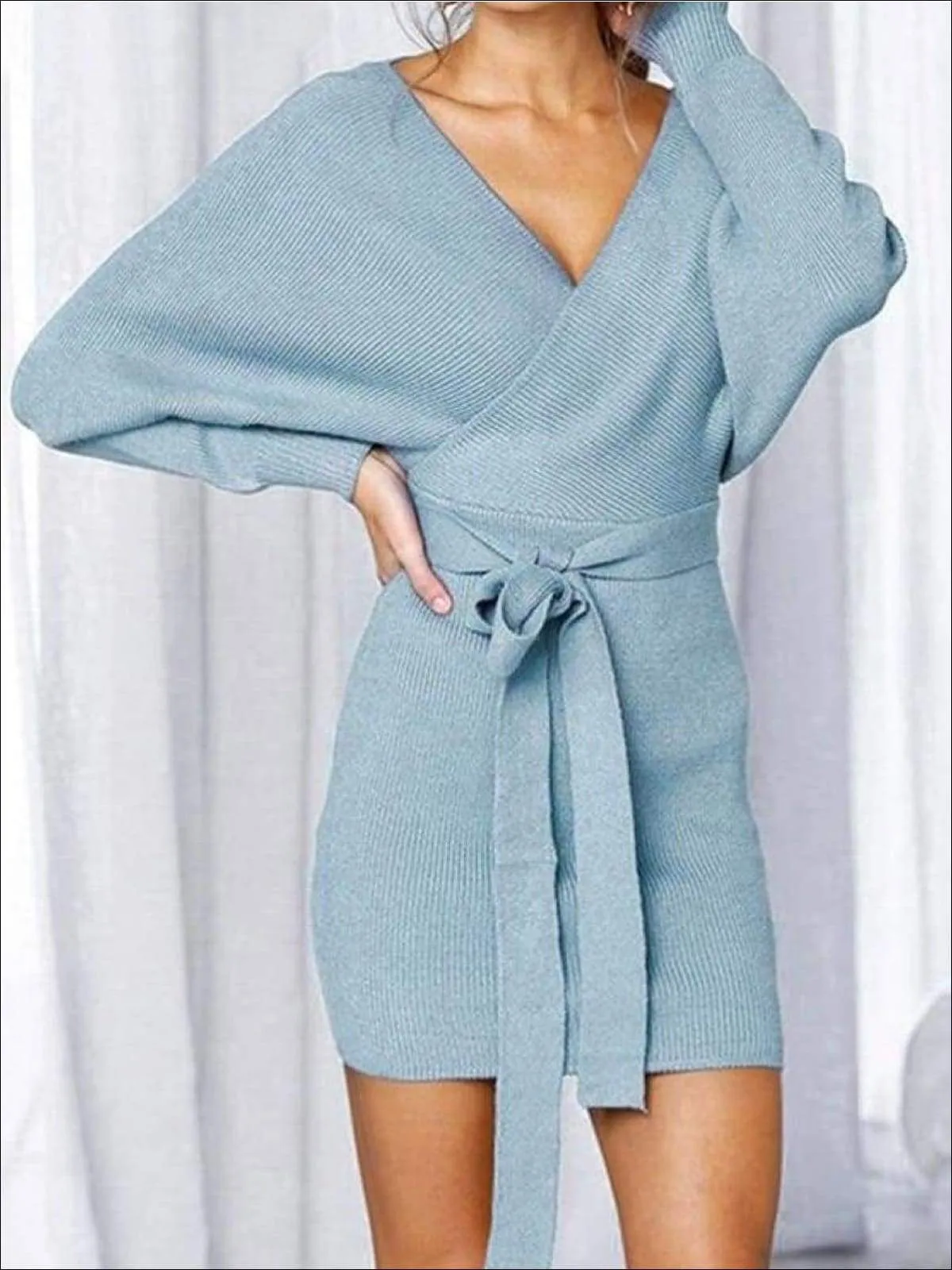 Women's Fall Knit Fashion Wrap Sweater Dress
