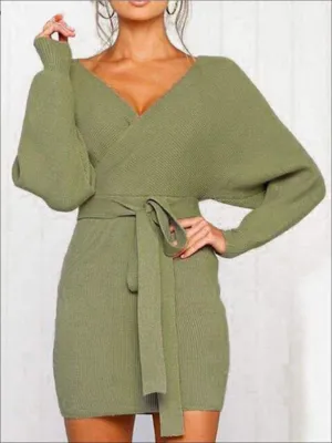 Women's Fall Knit Fashion Wrap Sweater Dress