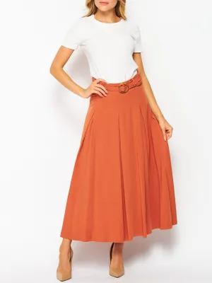 WOMEN'S FRONT BELT SOLID MAXI SKIRT