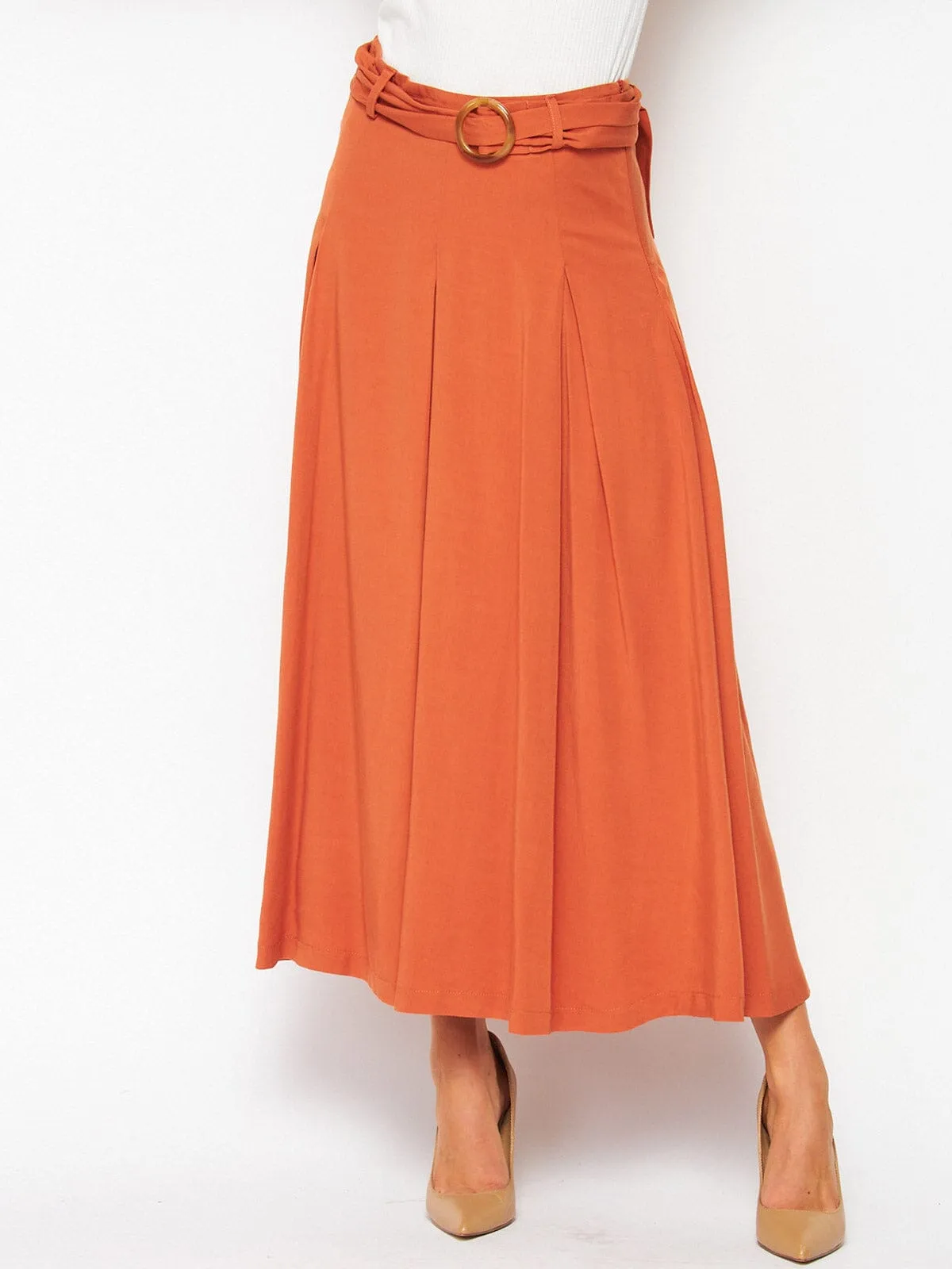 WOMEN'S FRONT BELT SOLID MAXI SKIRT