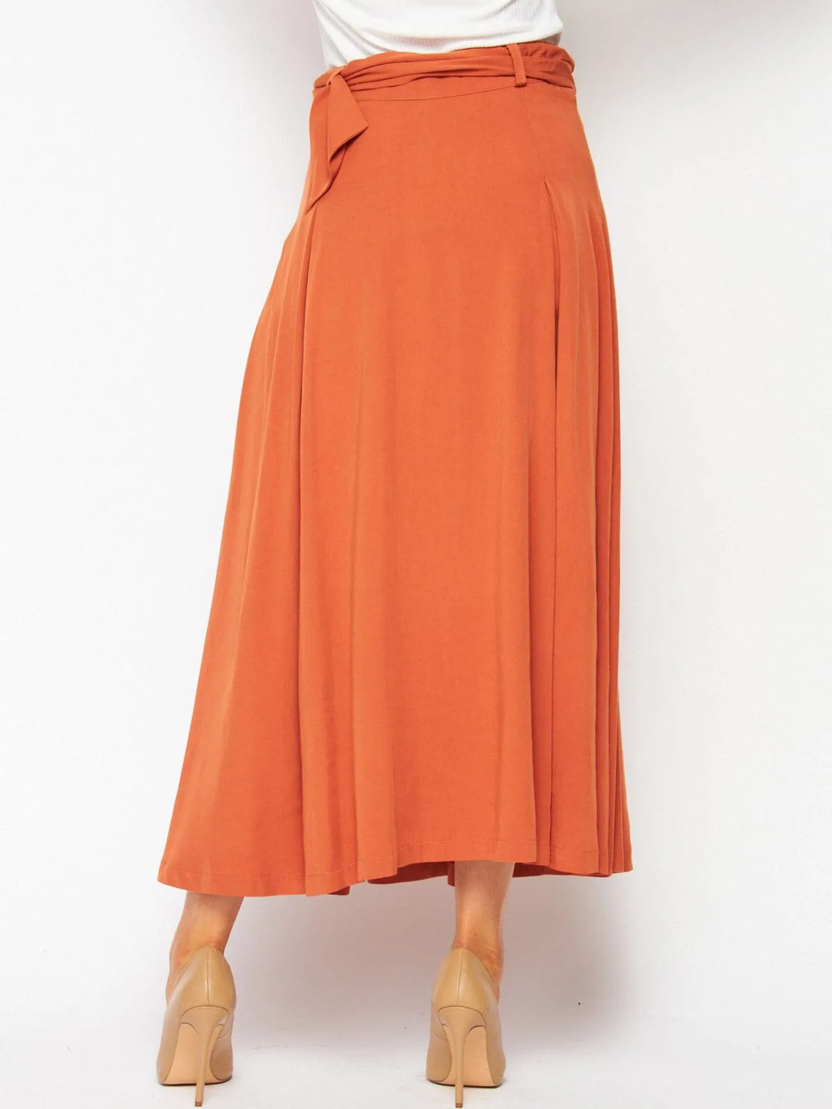 WOMEN'S FRONT BELT SOLID MAXI SKIRT