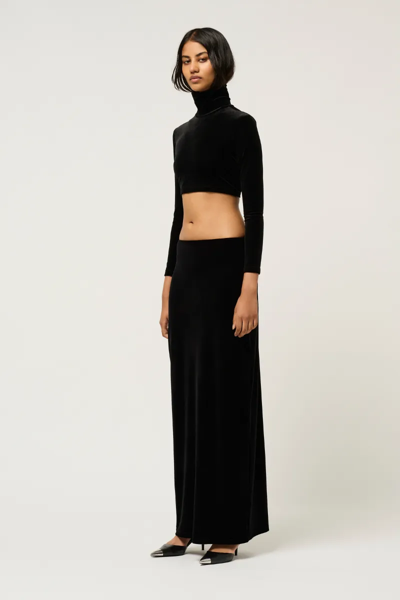 WOMENS HIGH NECK VELVET CROP TOP