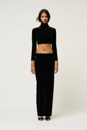 WOMENS HIGH NECK VELVET CROP TOP
