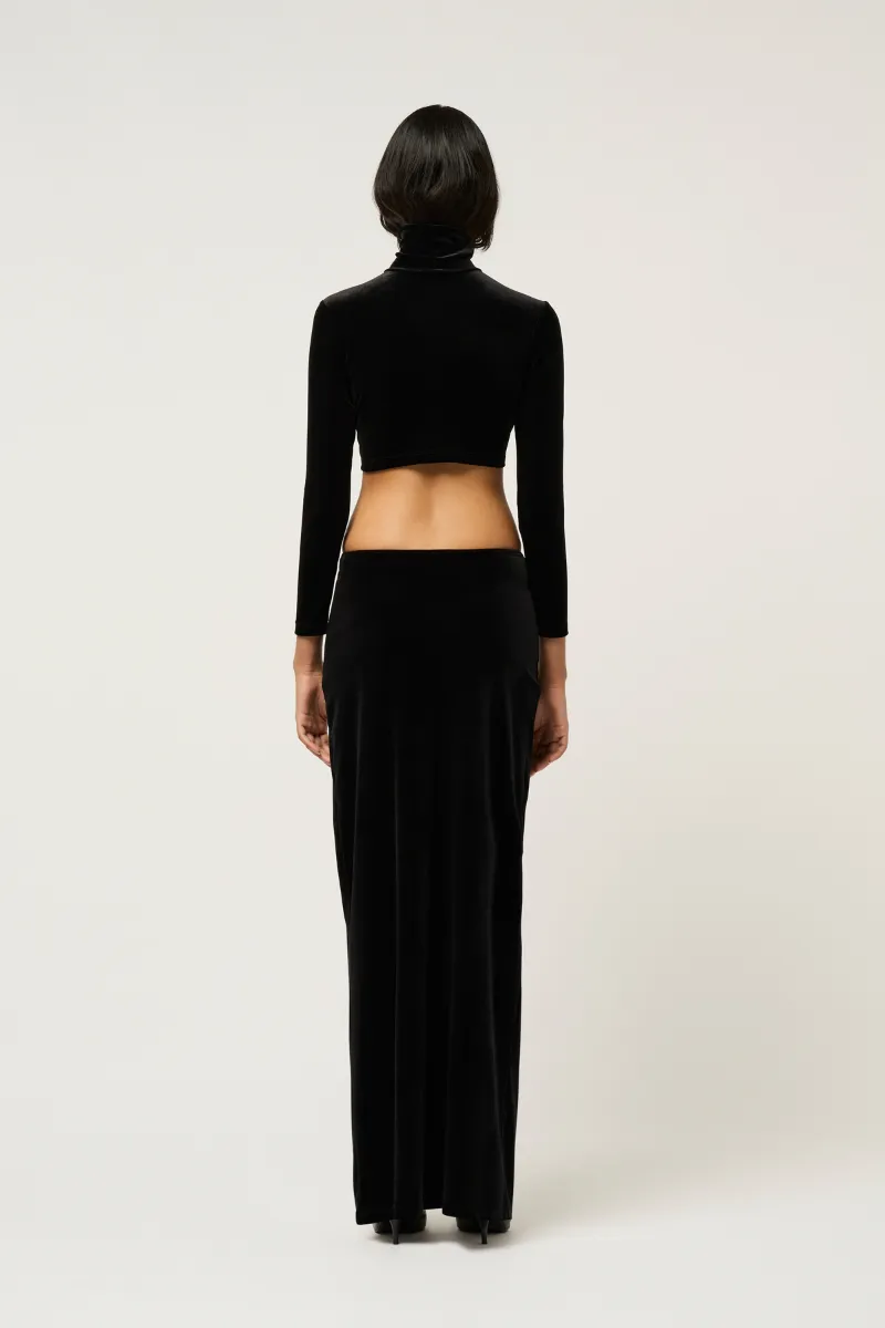 WOMENS HIGH NECK VELVET CROP TOP