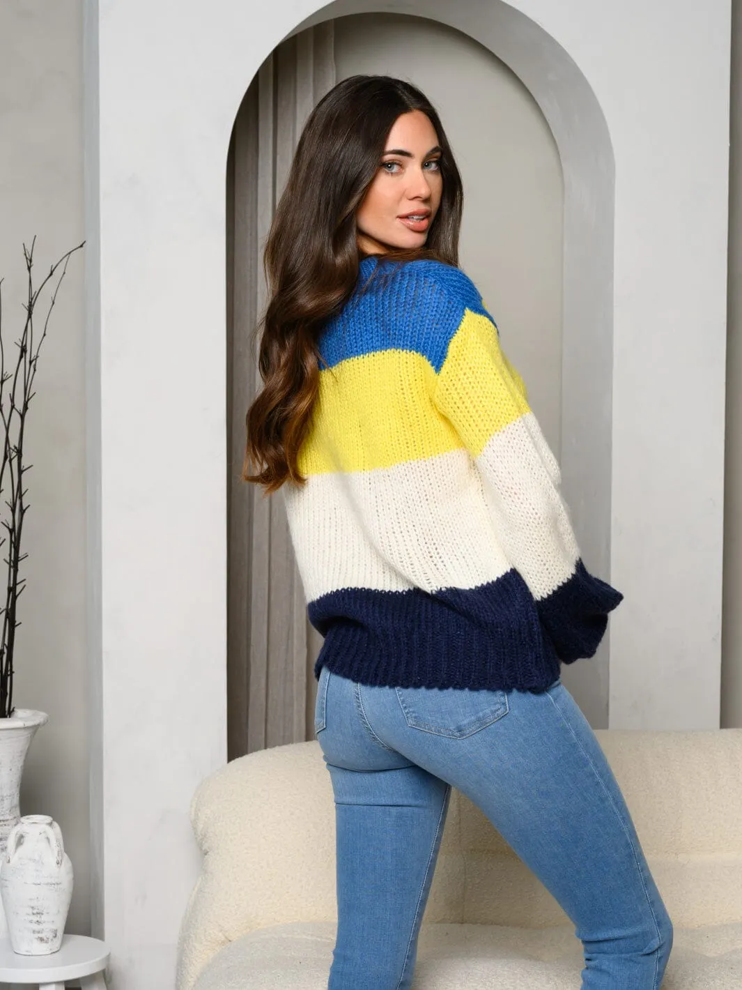 WOMEN'S LONG SLEEVE COLORBLOCK KNIT SWEATER