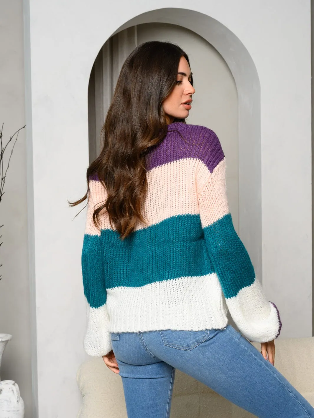 WOMEN'S LONG SLEEVE COLORBLOCK KNIT SWEATER