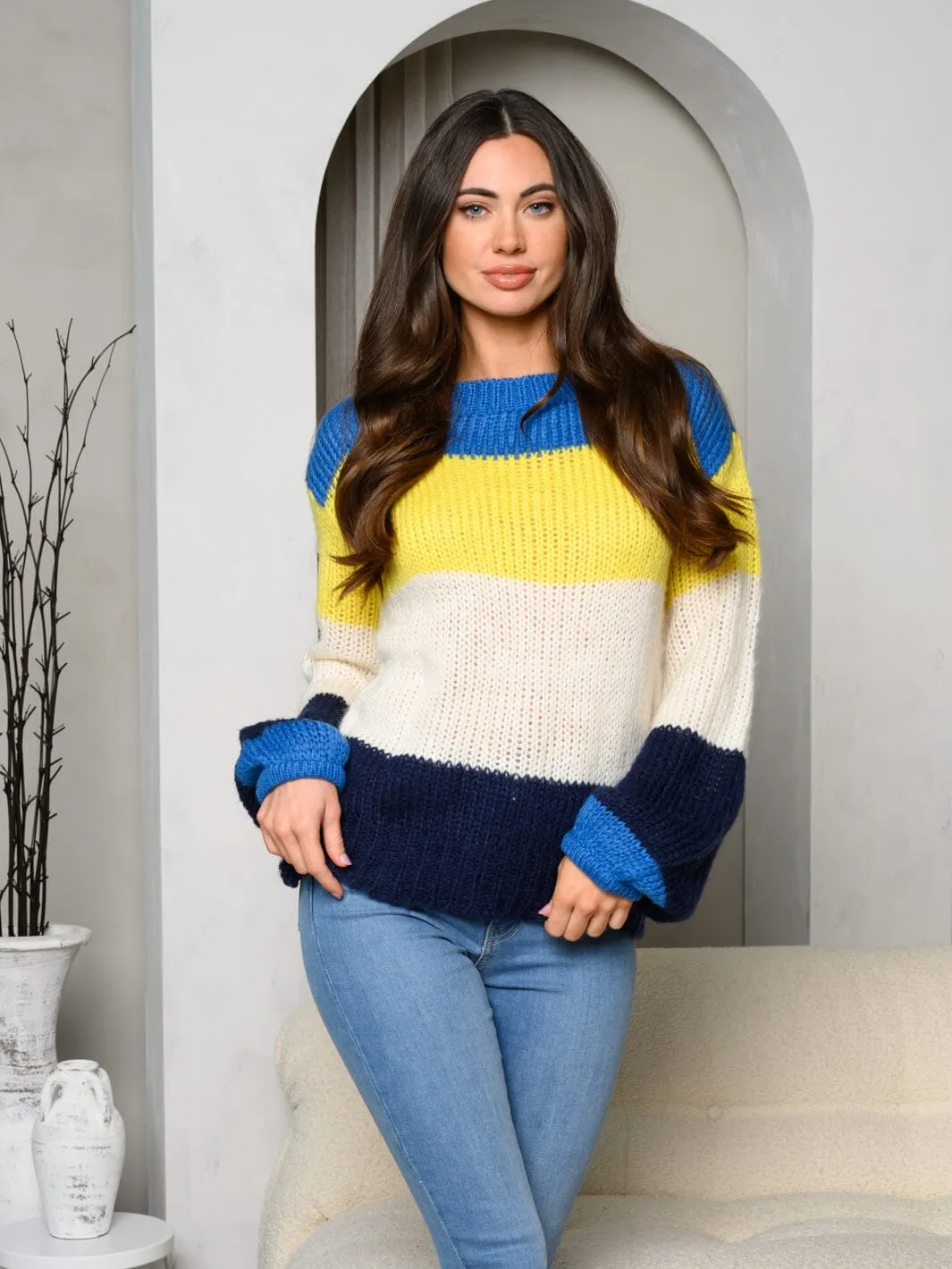 WOMEN'S LONG SLEEVE COLORBLOCK KNIT SWEATER