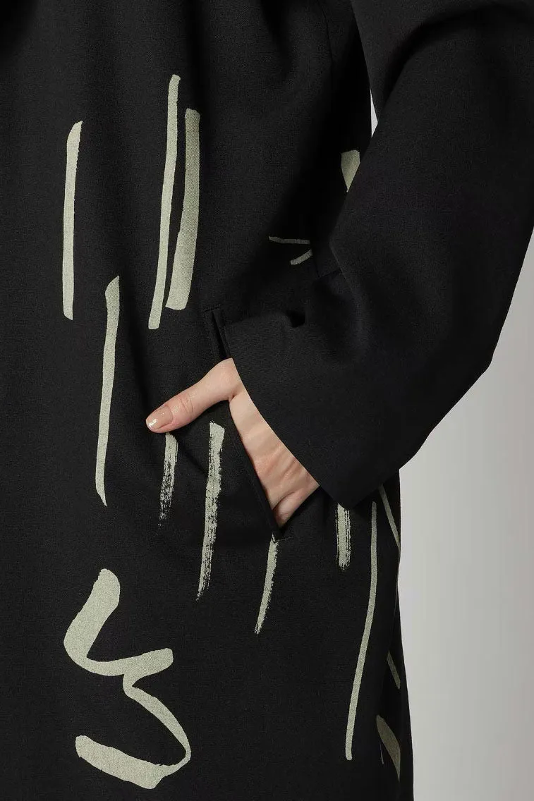Wool Gabardine Test-Drawing Printed Open Collar Jacket