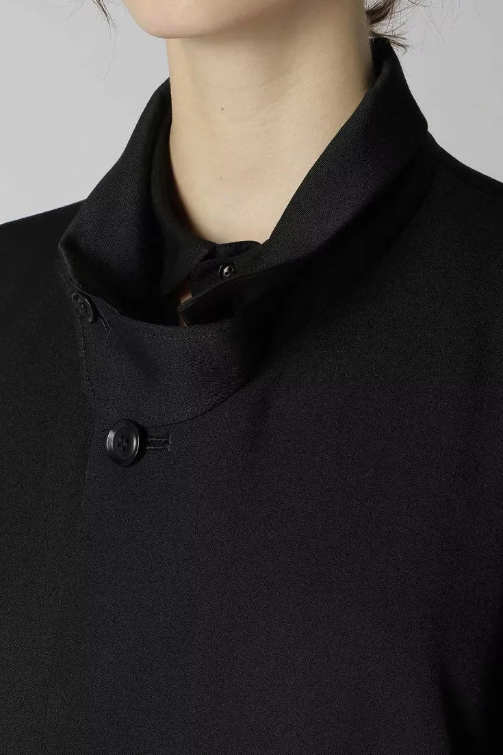 Wool Gabardine Test-Drawing Printed Open Collar Jacket