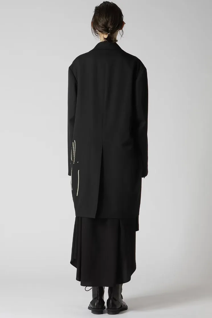 Wool Gabardine Test-Drawing Printed Open Collar Jacket