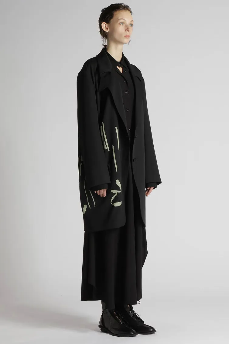 Wool Gabardine Test-Drawing Printed Open Collar Jacket