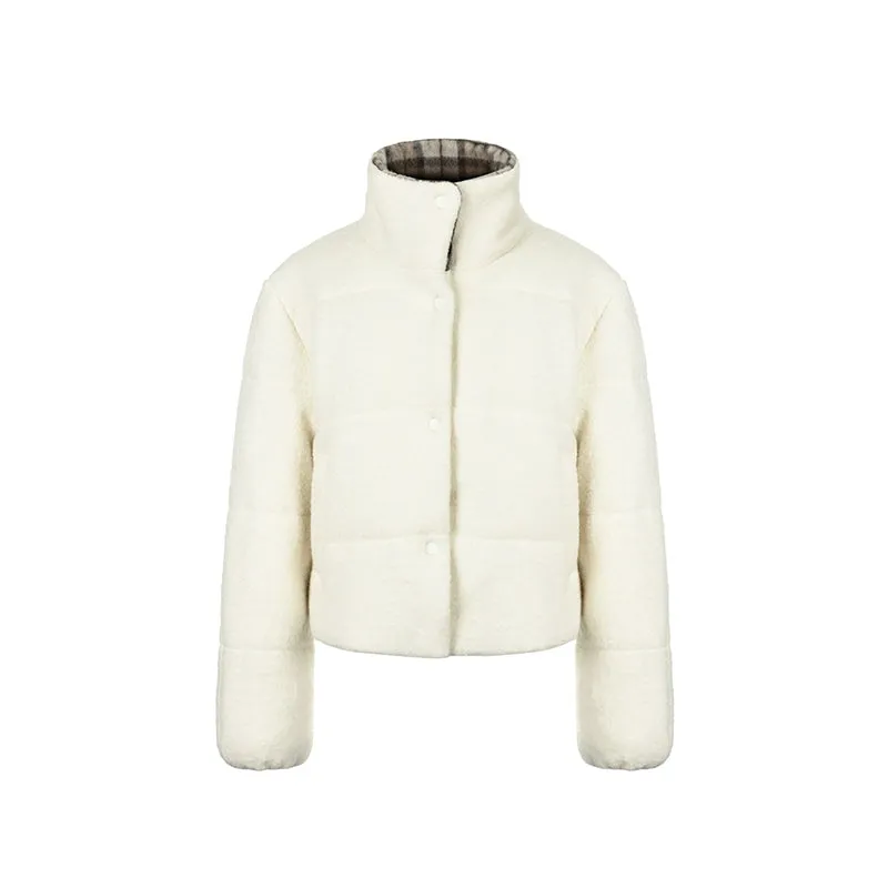 Wool Plaid Collar Puffer Jacket