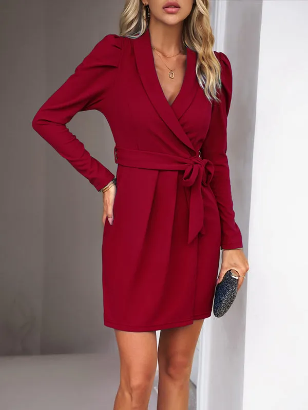 Wrap Dress with Belted Waist and Long Sleeves