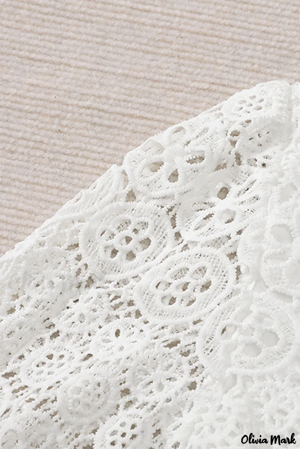 Xieyinshe - Beige Contrast Lace Hollow Out Long Sleeve Blouse