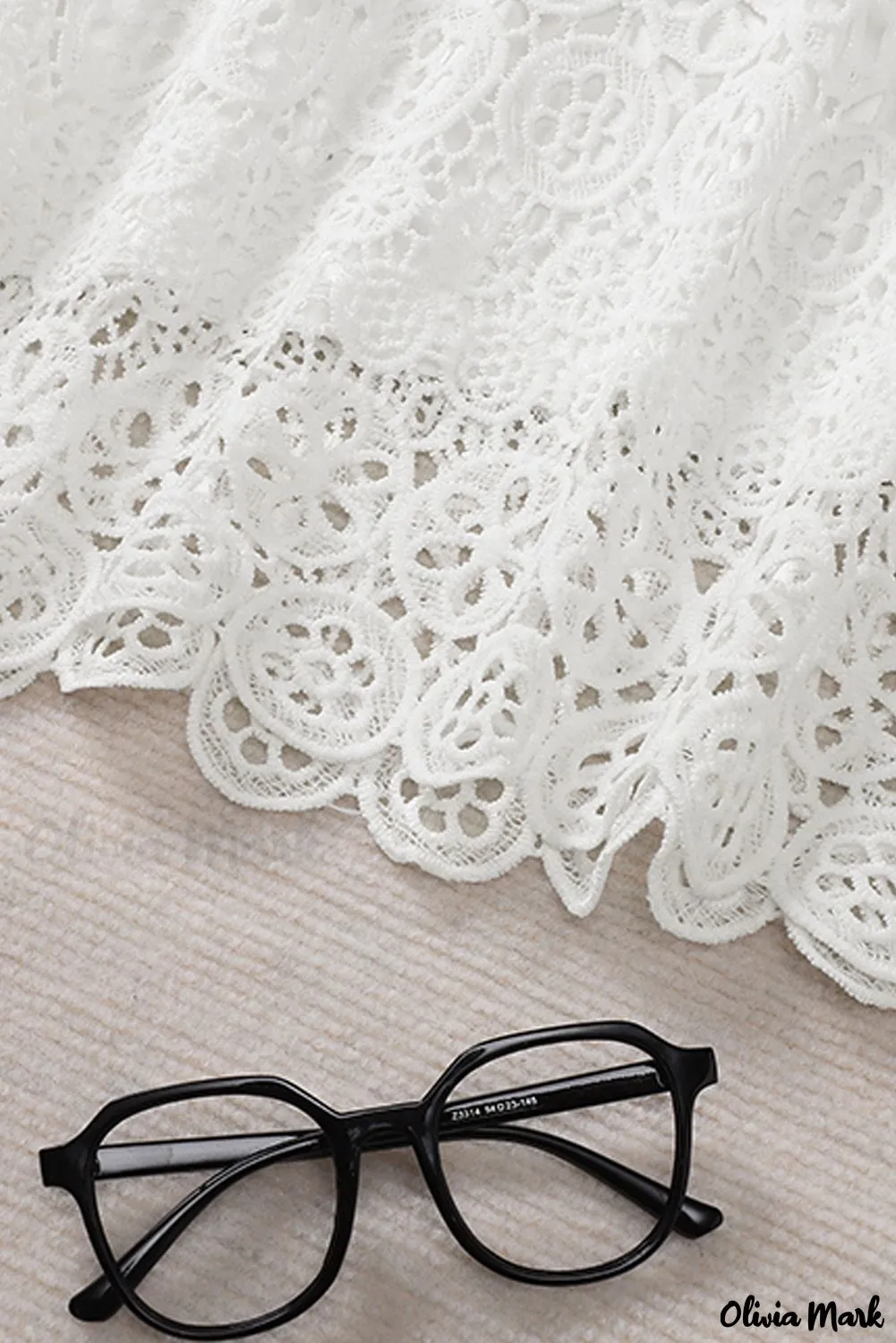 Xieyinshe - Beige Contrast Lace Hollow Out Long Sleeve Blouse