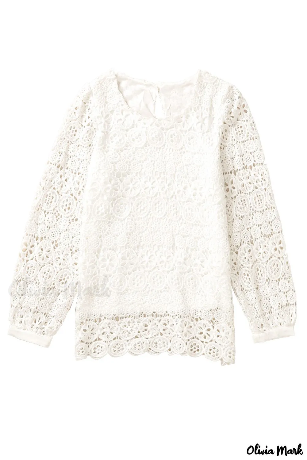 Xieyinshe - Beige Contrast Lace Hollow Out Long Sleeve Blouse