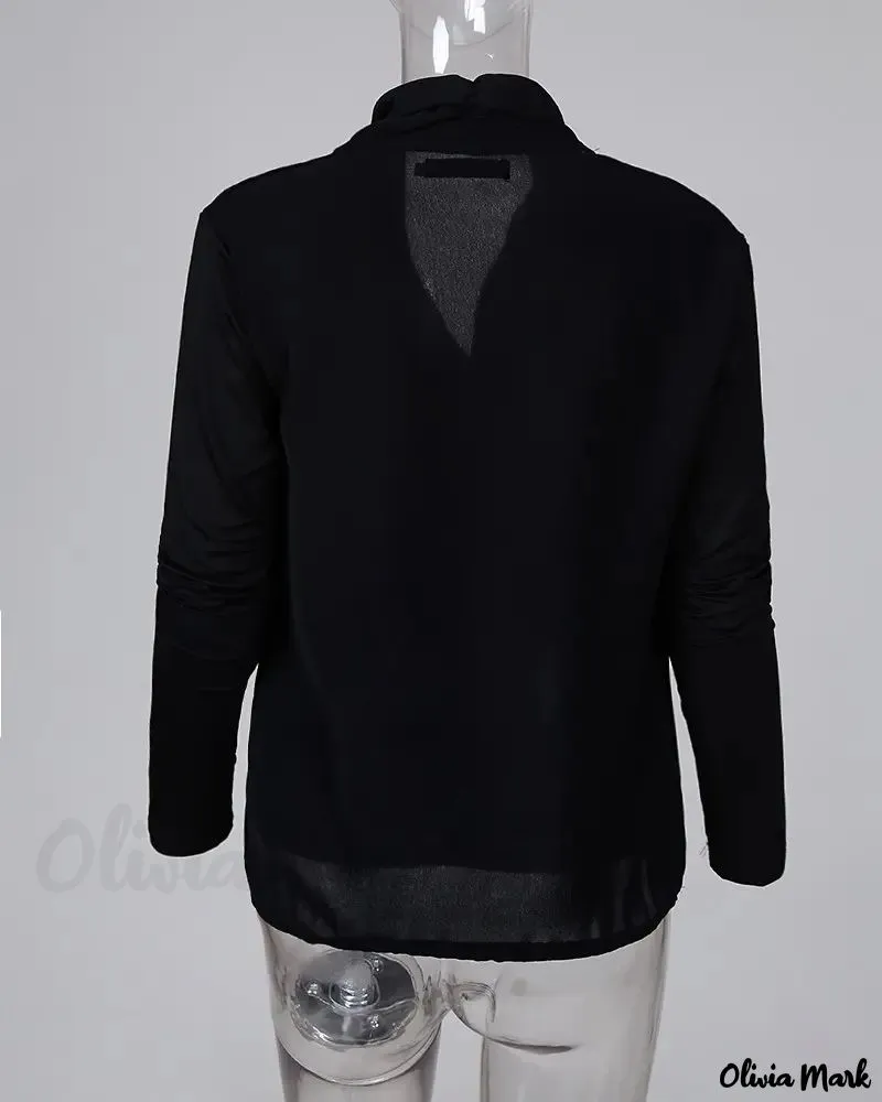 Xieyinshe - Casual Ruched Blouse with Long Sleeves and Solid Neckline