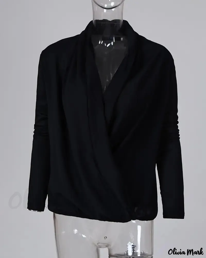 Xieyinshe - Casual Ruched Blouse with Long Sleeves and Solid Neckline