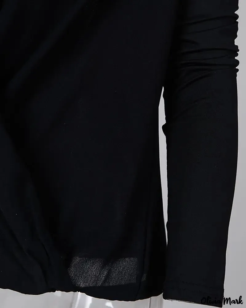 Xieyinshe - Casual Ruched Blouse with Long Sleeves and Solid Neckline