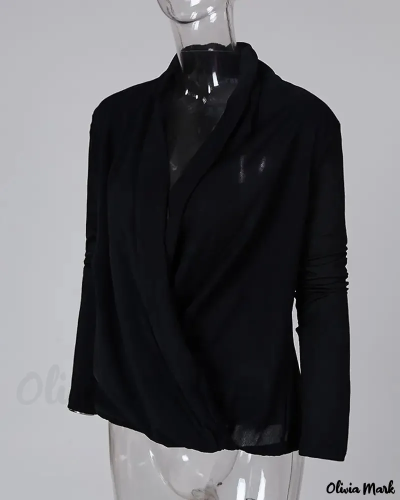 Xieyinshe - Casual Ruched Blouse with Long Sleeves and Solid Neckline