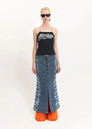 Y2k lace up bleach effect denim maxi skirt
