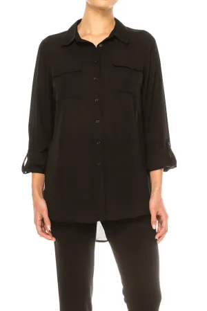 Zac & Rachel 3/4 Sleeve Button Down High-Low Top
