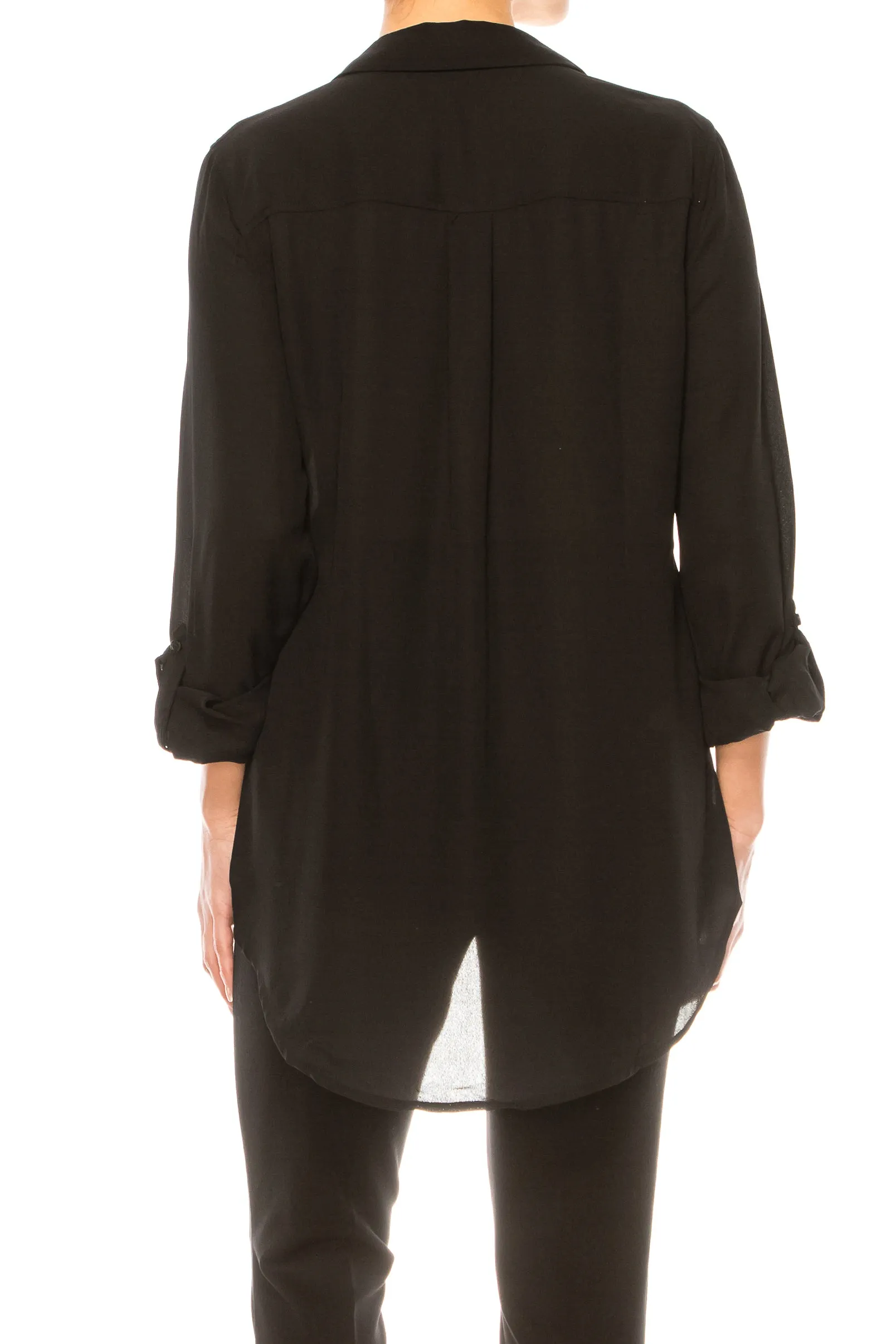 Zac & Rachel 3/4 Sleeve Button Down High-Low Top