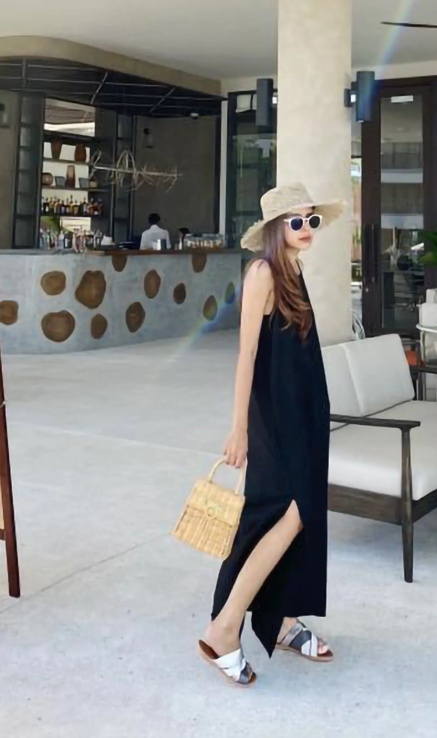 ZADIE Linen Slip Midi Dress (Black)